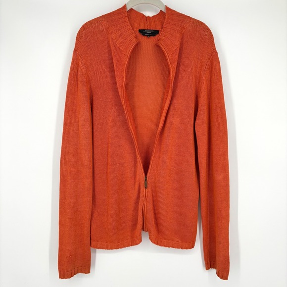 Weekend Max Mara Sweaters - Max Mara Weekend 100%‎ Cotton Orange Zip Cardigan Sz XL Made in Italy